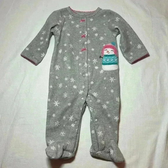 Carter’s - fleece footed  snowman winter sleeper. Size 3 months - Picture 1 of 4